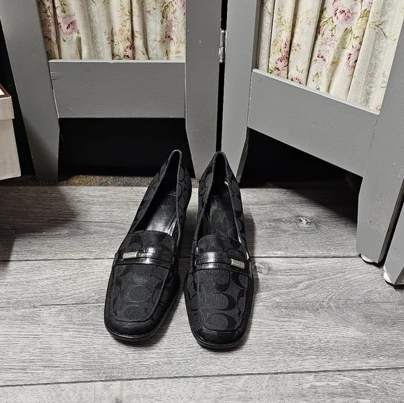 Coach Signature Logo Jamie Loafer Block Heel Womens Black Size 7.5 Vintage