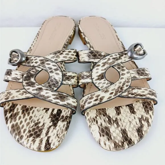 Coach SZ 9 Kennedy Leather Snakeskin Slide Sandals Adjustable Brown C3836