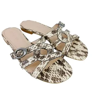 Coach SZ 9 Kennedy Leather Snakeskin Slide Sandals Adjustable Brown C3836