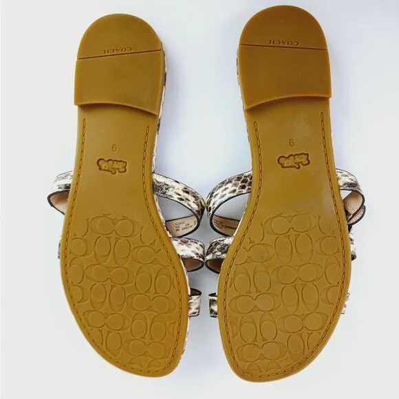 Coach SZ 9 Kennedy Leather Snakeskin Slide Sandals Adjustable Brown C3836