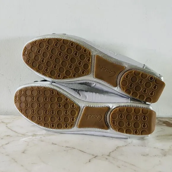 COACH Venus Metallic Silver Soft Leather Embellished Ballerina Flats - US 7