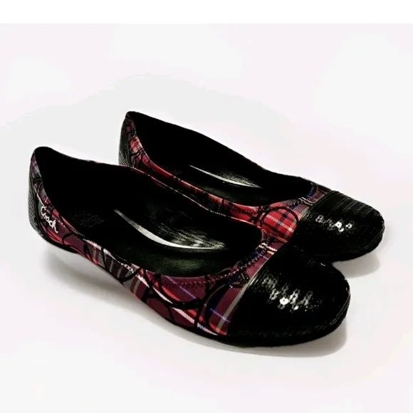 Coach Wn'S Plaid Mutlicolor Sequin Accent Ballet Flats Sz 8B Slip On Shoes A2788