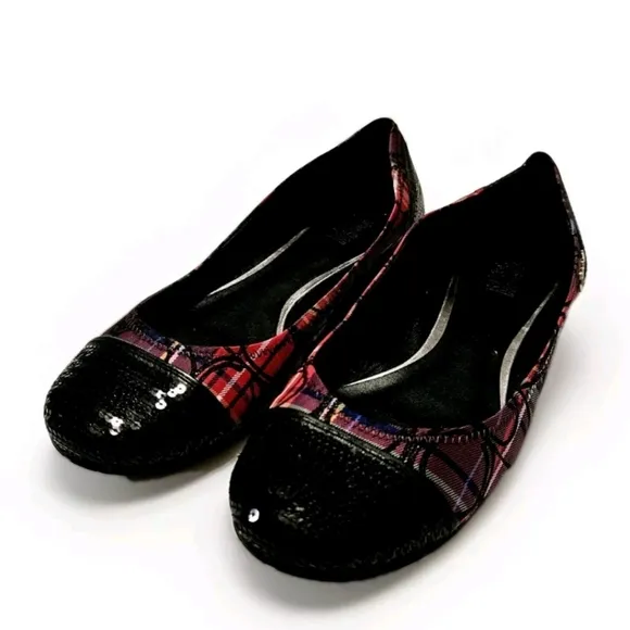 Coach Wn'S Plaid Mutlicolor Sequin Accent Ballet Flats Sz 8B Slip On Shoes A2788