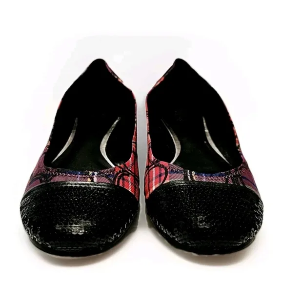 Coach Wn'S Plaid Mutlicolor Sequin Accent Ballet Flats Sz 8B Slip On Shoes A2788