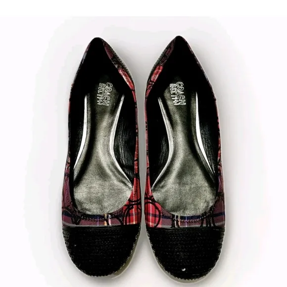 Coach Wn'S Plaid Mutlicolor Sequin Accent Ballet Flats Sz 8B Slip On Shoes A2788