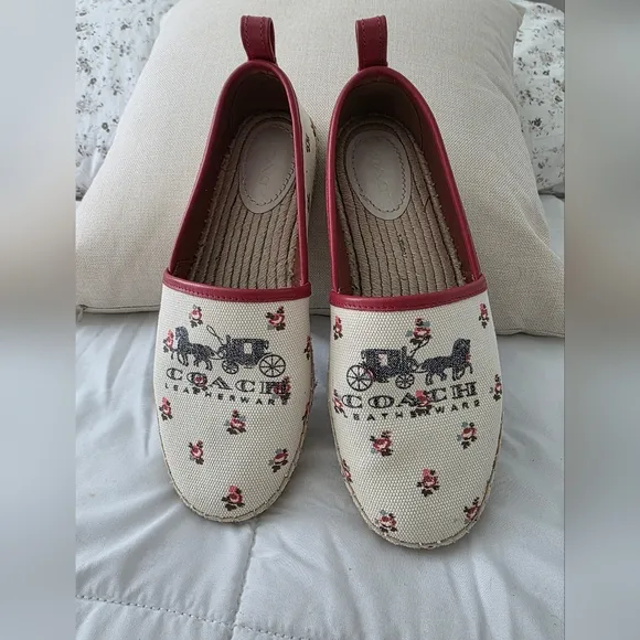 Coach Womens Chalk Floral Bloom and Iconic Logo Espadrille Size 8