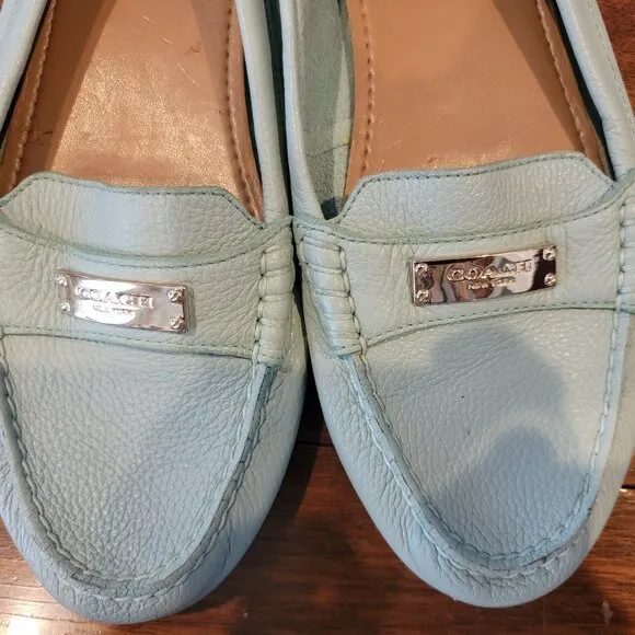 Coach Women’s Fredrica Pebble Green Leather Muted Pistachio Loafers