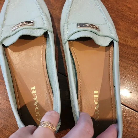 Coach Women’s Fredrica Pebble Green Leather Muted Pistachio Loafers