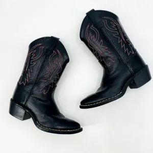 Cody James Kids Black &amp; Red Leather Cowboy Boots 1D