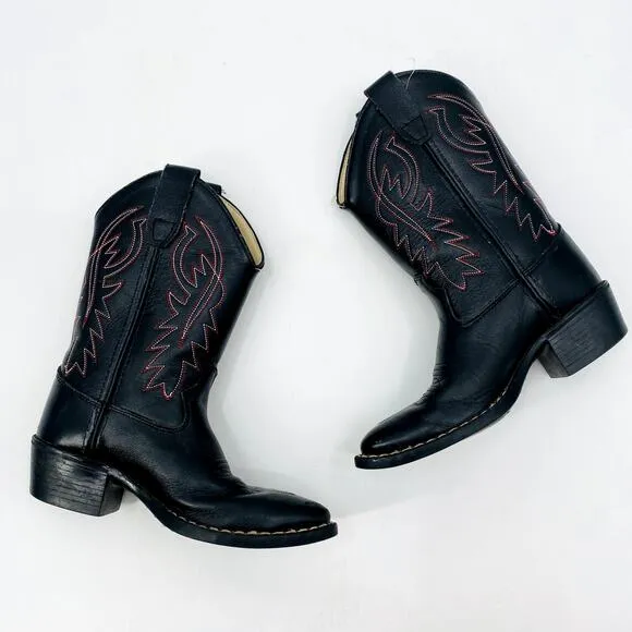 Cody James Kids Black &amp; Red Leather Cowboy Boots 1D