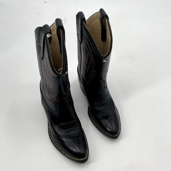 Cody James Kids Black &amp; Red Leather Cowboy Boots 1D