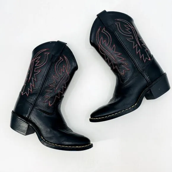 Cody James Kids Black &amp; Red Leather Cowboy Boots 1D