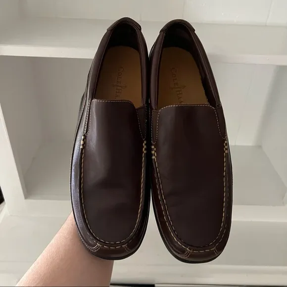 Cole Haan Brown Leather Square Toe Tucker Venetian Loafers