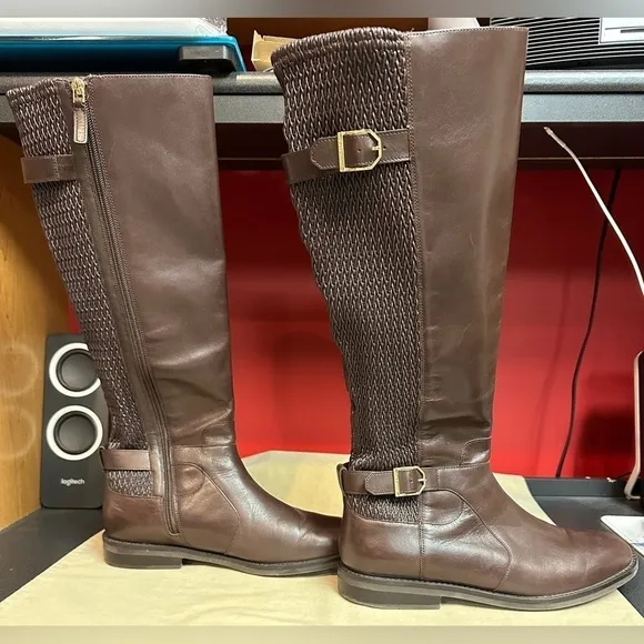 Cole Haan Chesley Dark Brown Leather Knee High 1” Heel Boots Women’s Size 10B