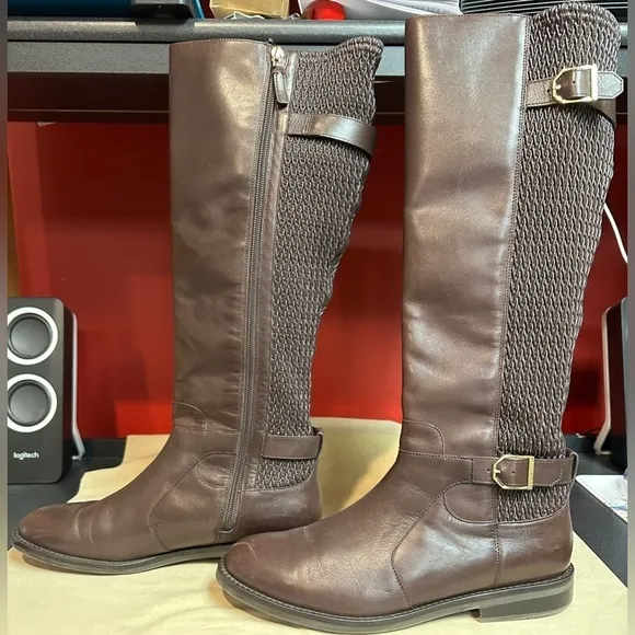 Cole Haan Chesley Dark Brown Leather Knee High 1” Heel Boots Women’s Size 10B