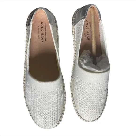 Cole Haan cloudfeel Women's White knit Metallic Espadrilles size 8 New