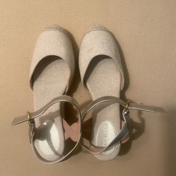Cole Haan CottonCream Sandals Cloudfeel Espadrille Wedge Size 8.5 Women New