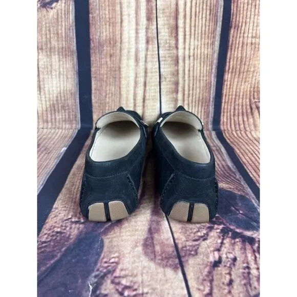 Cole Haan Evelyn Bow Driver Women's 8.5 Slip On Black Loafers Gold Metal Accent