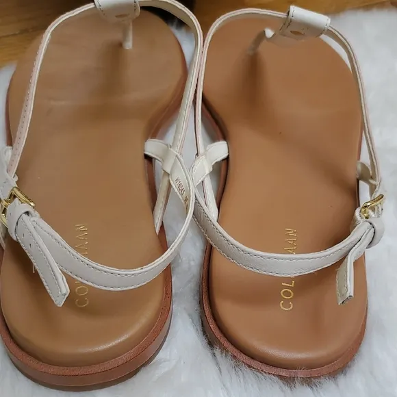 Cole Haan Flora White and Tan T-Strap Sandals