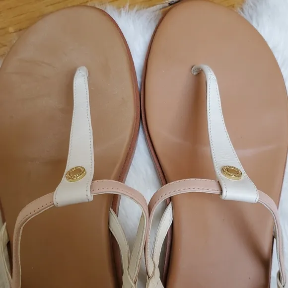 Cole Haan Flora White and Tan T-Strap Sandals