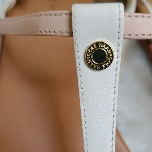 Cole Haan Flora White and Tan T-Strap Sandals