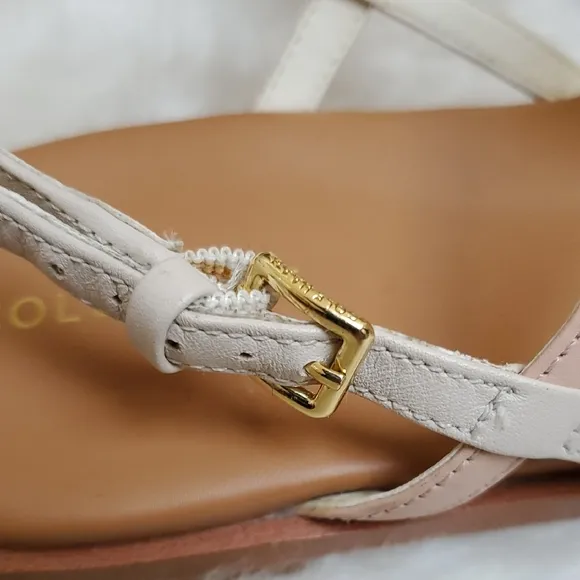 Cole Haan Flora White and Tan T-Strap Sandals
