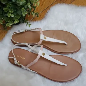 Cole Haan Flora White and Tan T-Strap Sandals