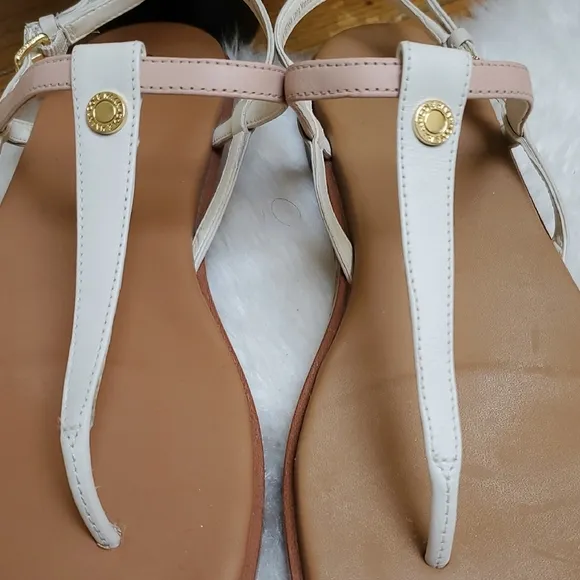 Cole Haan Flora White and Tan T-Strap Sandals