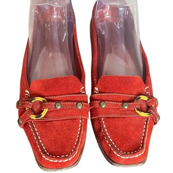 COLE HAAN Geneva Loafer in Red CH Lava Suede w/Ring &amp; Stud Detail Women’s Sz 8.5