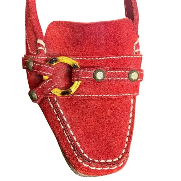 COLE HAAN Geneva Loafer in Red CH Lava Suede w/Ring &amp; Stud Detail Women’s Sz 8.5
