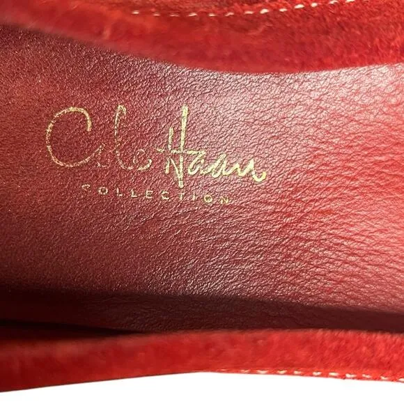 COLE HAAN Geneva Loafer in Red CH Lava Suede w/Ring &amp; Stud Detail Women’s Sz 8.5