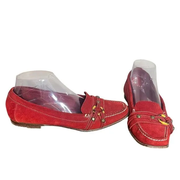 COLE HAAN Geneva Loafer in Red CH Lava Suede w/Ring &amp; Stud Detail Women’s Sz 8.5