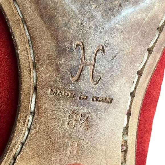 COLE HAAN Geneva Loafer in Red CH Lava Suede w/Ring &amp; Stud Detail Women’s Sz 8.5
