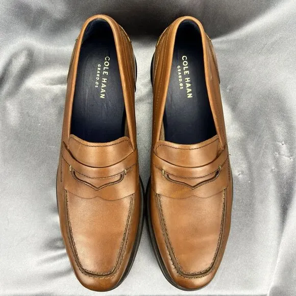 Cole Haan Grand OS Flemming Penny Loafers Men’s 10 Brown Leather Preppy Career