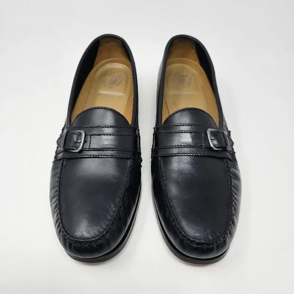 Cole Haan Grand Os Pinch Black Leather Loafers Mens Size 12 Buckle Hand Sewn