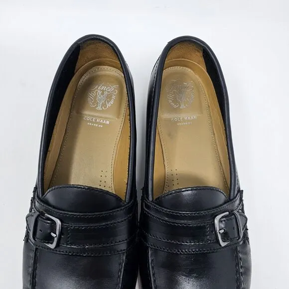 Cole Haan Grand Os Pinch Black Leather Loafers Mens Size 12 Buckle Hand Sewn