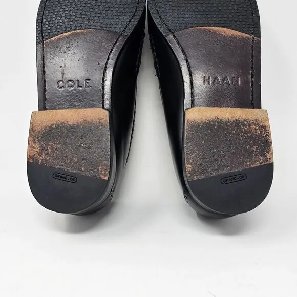 Cole Haan Grand Os Pinch Black Leather Loafers Mens Size 12 Buckle Hand Sewn