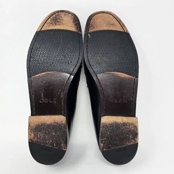 Cole Haan Grand Os Pinch Black Leather Loafers Mens Size 12 Buckle Hand Sewn