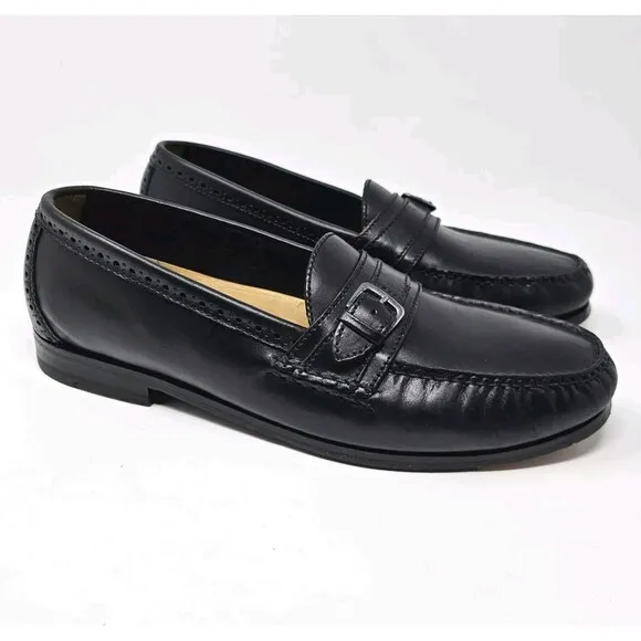 Cole Haan Grand Os Pinch Black Leather Loafers Mens Size 12 Buckle Hand Sewn