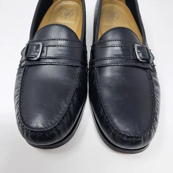 Cole Haan Grand Os Pinch Black Leather Loafers Mens Size 12 Buckle Hand Sewn