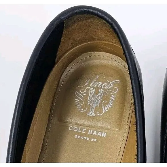 Cole Haan Grand Os Pinch Black Leather Loafers Mens Size 12 Buckle Hand Sewn