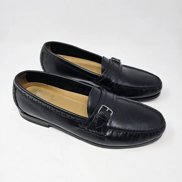 Cole Haan Grand Os Pinch Black Leather Loafers Mens Size 12 Buckle Hand Sewn