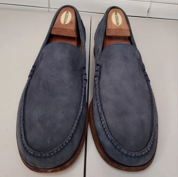 Cole Haan Men's Blue Leather Round Toe Slip On Business Office Dress Loafers