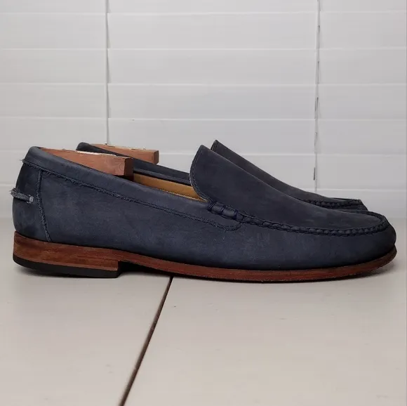Cole Haan Men's Blue Leather Round Toe Slip On Business Office Dress Loafers