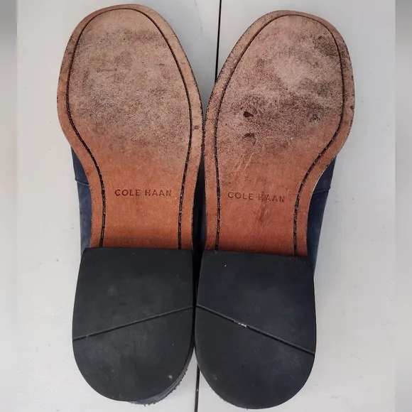 Cole Haan Men's Blue Leather Round Toe Slip On Business Office Dress Loafers