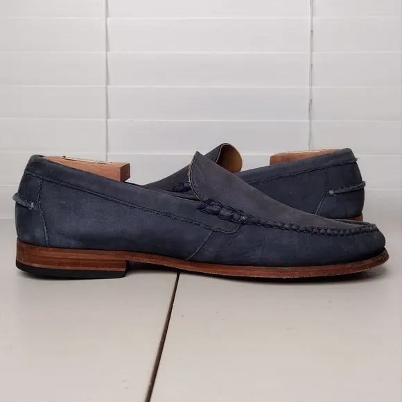 Cole Haan Men's Blue Leather Round Toe Slip On Business Office Dress Loafers