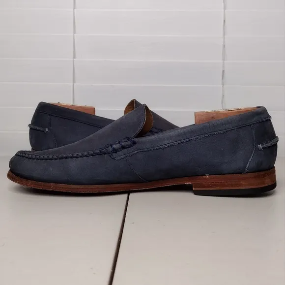 Cole Haan Men's Blue Leather Round Toe Slip On Business Office Dress Loafers