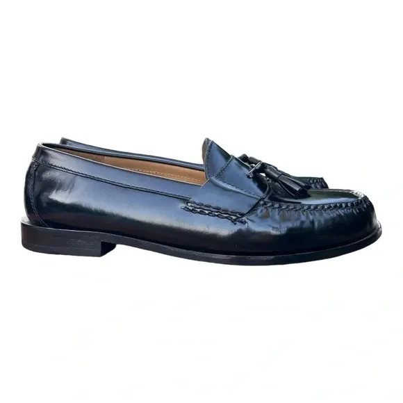 Cole Haan Men's Slip On Pinch Tassel Black Leather Loafers Size 10.5 3E EEE Wide
