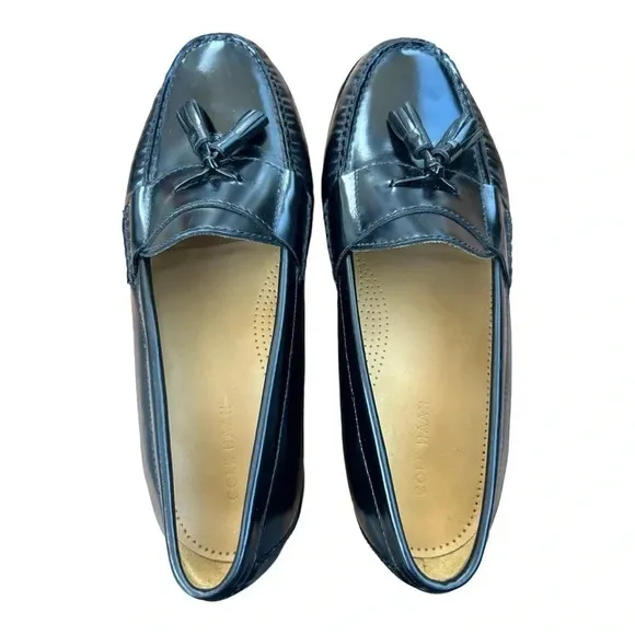 Cole Haan Men's Slip On Pinch Tassel Black Leather Loafers Size 10.5 3E EEE Wide