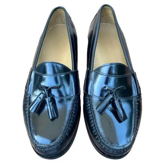 Cole Haan Men's Slip On Pinch Tassel Black Leather Loafers Size 10.5 3E EEE Wide